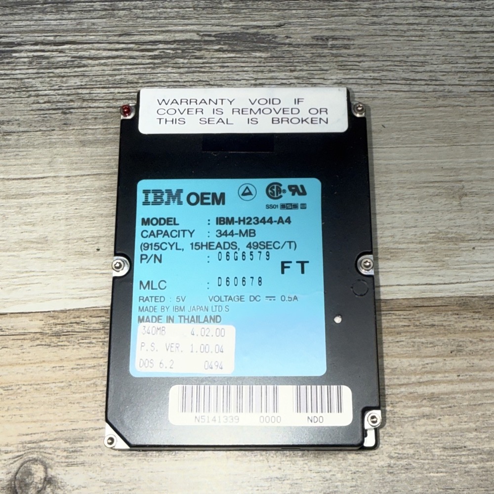 IBM IBM-H2344-A4 344MB 2.5" Laptop Hard Drive HDD O6G6579 DOS 6.2